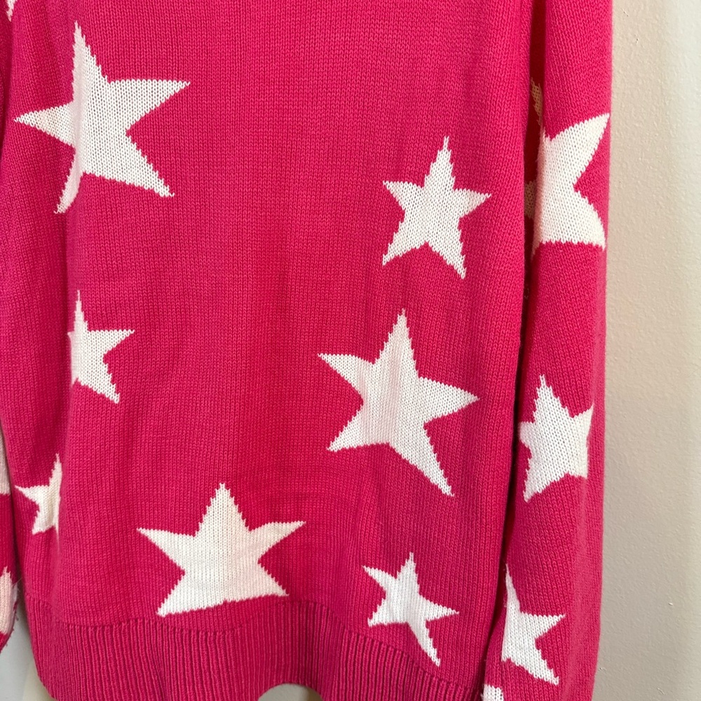 Judith March • Hot Pink MAMA Chenille Patch Star Varsity Oversized Sweater Sz M - Picture 9 of 9